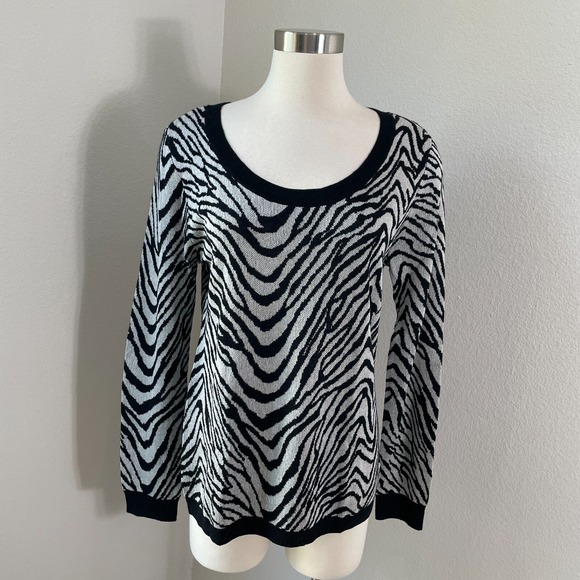 Calvin Klein Sweaters - Calvin Klein Womens Large Zebra Animal Print Wool Blend Knit Sweater Lightweight